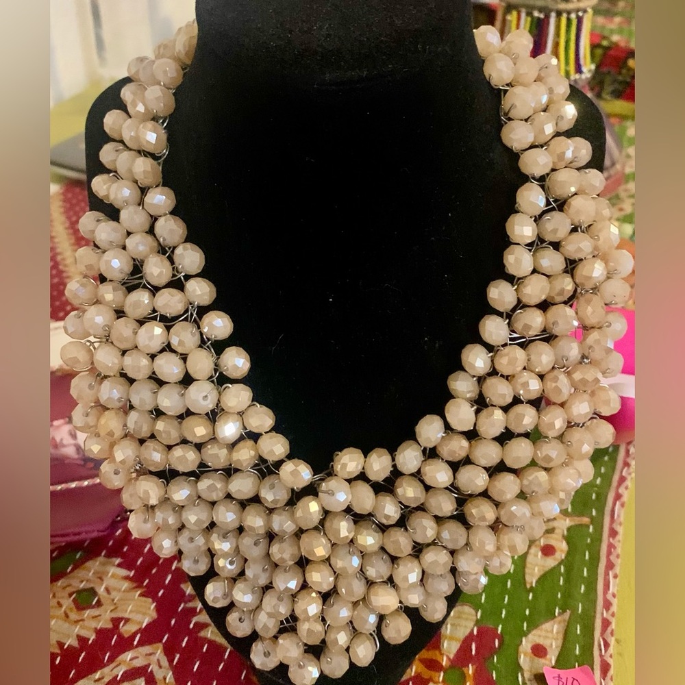 ✨ Aldo Champagne Beaded Wire-Woven Statement Necklace